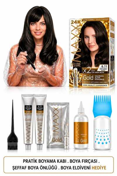 MAXX DELUXE Golden Beauty Set Saç Boyası 6.11 Yoğun Küllü Koyu Kumral 2 Li + ...