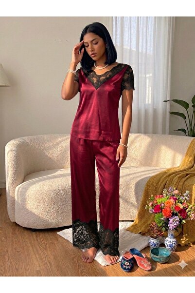 AURA ΓΥΝΑΙΚΕΙΟ ΣΕΤ ΠΙΤΖΑΜΑΣ ΜΕ ΚΟΝΤΟ ΜΑΝΙΚΙ ΚΑΙ ΔΑΝΤΕΛΕΣ ΣΕ ΧΡΩΜΑ ΜΠΟΡΝΤΟ MEY...