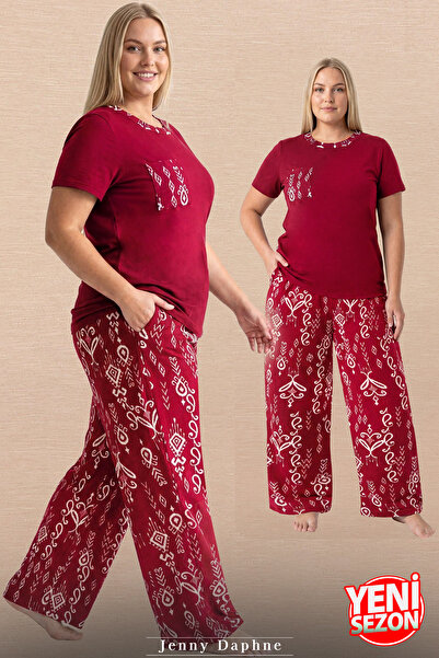 Jenny Daphne Γυναικείο Σετ Πιτζάμες από Βισκόζη Άνετη Γραμμή με Κόκκινο Σχέδι...