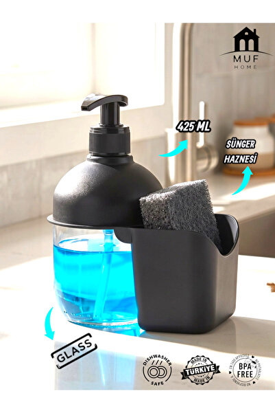 MUF HOME Δοχείο υγρού σαπουνιού με σφουγγαράκι - 425 ml Δοχείο απορρυπαντικού...