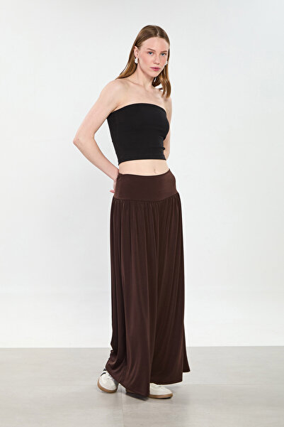 BARRELS AND OIL Γυναικείο πλισέ φαρδύ παντελόνι - Καφέ