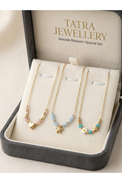 Tatra Jewellery Yaz Temalı 3'lü Takı Seti - Altın Kaplama İnce Zincir Renkli ...