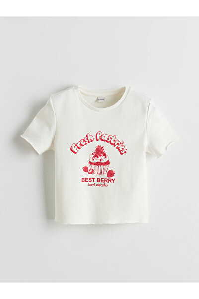 LC Waikiki Tricou crop cu guler rotund pentru fete