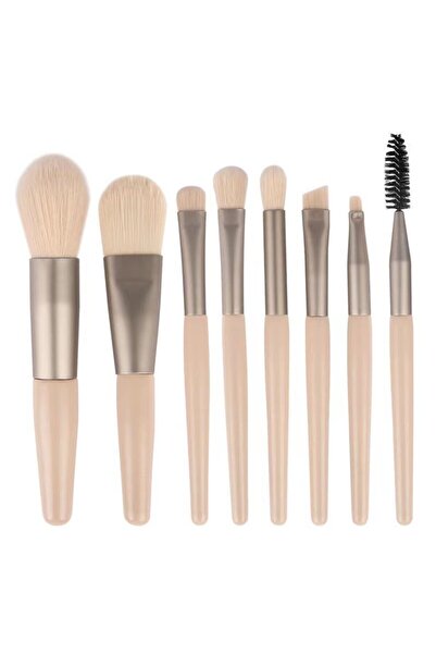 Cyrax Portable mini set of 8 beige makeup brushes,