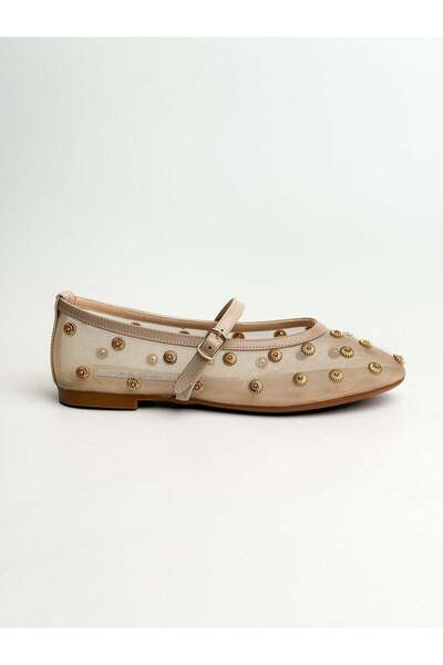 MERVE SARIDEMİR SHOES Nude File Gold Zımbalı Babet