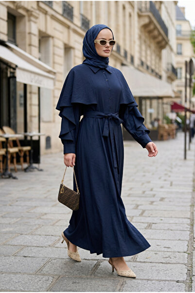 Aselim Hijap Moda Φόρεμα Aurelia με Λεπτομέρεια Πέπλου από Τένσελ – Ναυτικό Μπλε