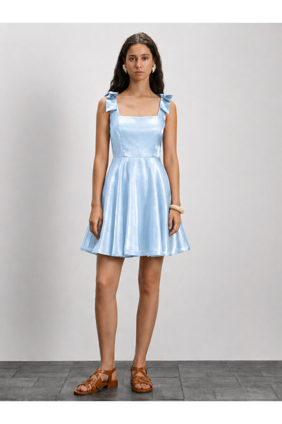 BORCKA TEKSTİL Μίνι ταφέτα με γυαλιστερό φιόγκο, βραδινό φόρεμα για ειδικές π...