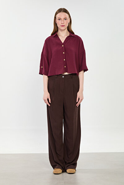 BARRELS AND OIL Γυναικείο παντελόνι Palazzo με πιέτες μπροστά - Βαθύ καφέ