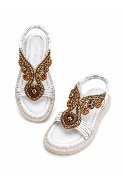 Castle Black Royal Beige Stone Detailed Women's Sandals