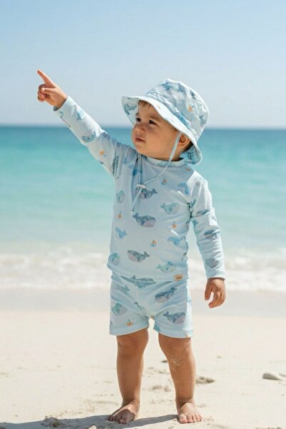 Lollie Baby&Kids UV Korumalı Mayo Şapka Takım Bebek & Çocuk - Whales