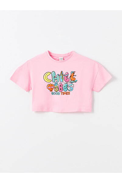LC Waikiki Tricou crop de fete cu guler rotund, imprimat, cu mânecă scurtă