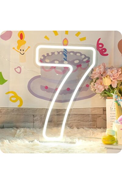 Slasa Number 7 LED Neon Sign 40x26 cm White Light 6mm Acrylic Base Birthday P...
