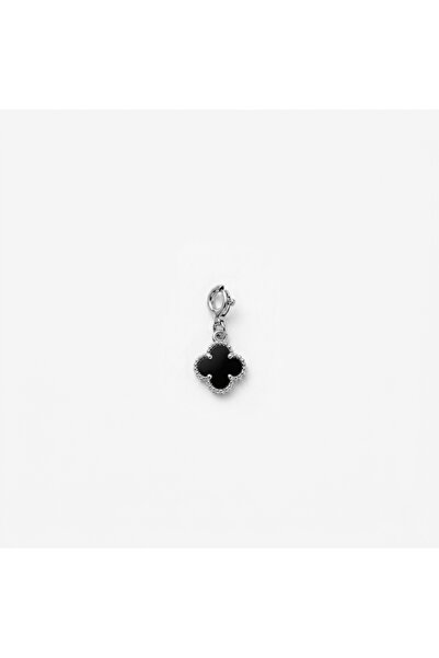 Silveranka 925 Ayar Gümüş Siyah Taşlı Yonca Charm - Kolye Ucu