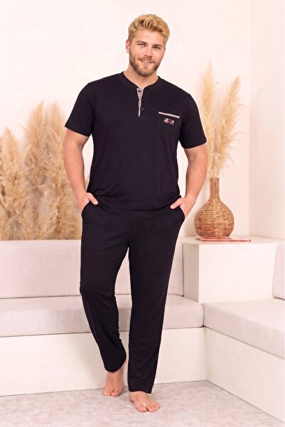 bie's Ανδρικό Σετ Πιτζάμες Μεγάλου Μεγέθους με 3 Κουμπιά, Βαμβακερό Λύκρα, Κο...