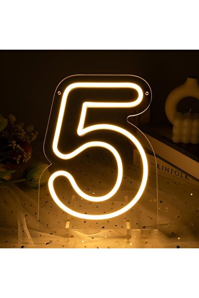 Slasa Number 5 LED Neon Sign 30x22 cm 6mm Acrylic Base Birthday Party Wall De...