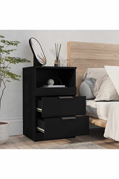 vidaxl Κομοδίνα 2 τεμ. Μαύρα από Επεξεργασμένο Ξύλο