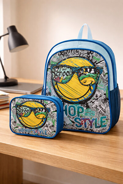 BBS Σετ τσάντας δημοτικού σχολείου και τσάντας φαγητού με μοτίβο χαμογελαστού...