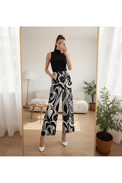 Sierra otantik Patterned Modal Fabric Elastic Wide Leg Pants