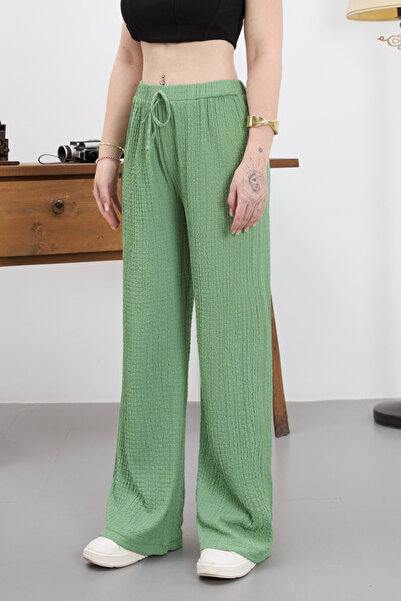 alanora Women's High Waist Seersucker Textured Wrinkled Pants