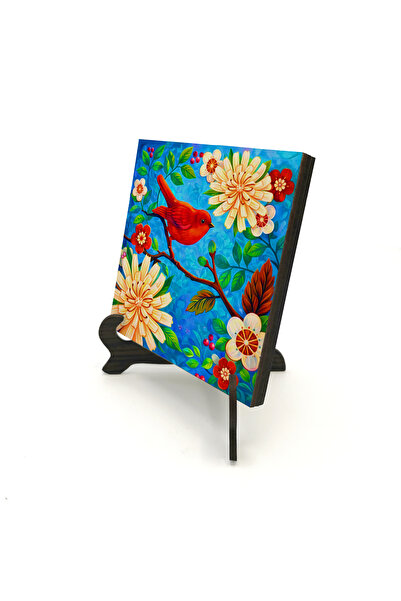 Sadrazam Επιτραπέζια βάση MDF με στάμπα Κόκκινο Πουλί και Λουλούδια 10x10 1G-...