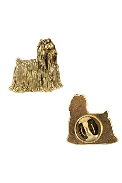 Art - Dog Yorkshire Terrier, Yorkie - broșă placată cu aur, ornament elegant ...