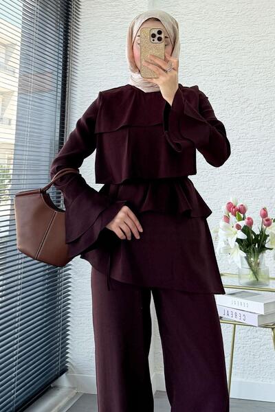 MELEK ARAZ Σετ δύο τεμαχίων Eliz Modal με στρώσεις Volan – Καφέ