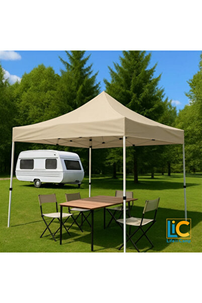 Lic LifeInCamp 3x3 m Çardak Tente - Gazebo Çadır Bej Renk Kampta Bahçede Açık...