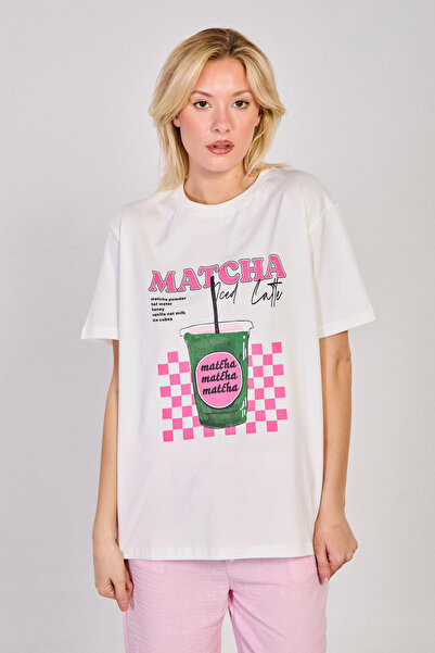 BARRELS AND OIL Γυναικείο T-Shirt με στάμπα Matcha Latte - Εκρού
