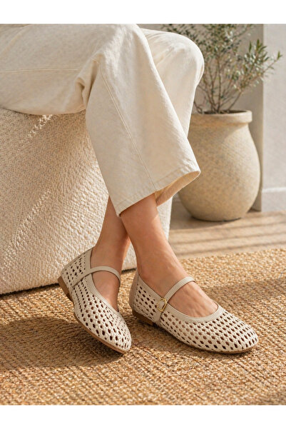Madamra Μπεζ Παπούτσια Πλεκτά Μπαλαρίνες με Πόρπη, Ψάθινη Όψη, Καλοκαιρινά Πα...