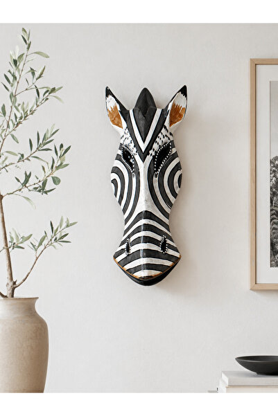 XTRIKE ME Afrika Tarzı Dekoratif Zebra Maske - El Boyaması Bohem Duvar Aksesuarı ve Biblo Takımı 3Galıleo-3
