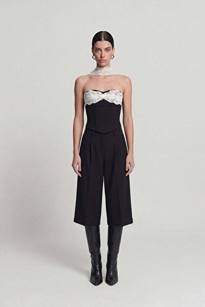 HOLLY LOLLY Κορσές με δαντέλα και λεπτομέρεια σάλιου, Μαύρο Μπουστιέ Tayla