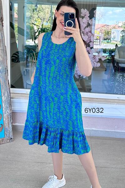 İnce Topuk Φόρεμα βισκόζης με βολάν και μηδενικά μανίκια 6y032