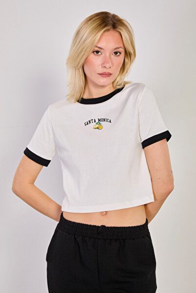 BARRELS AND OIL Γυναικείο T-Shirt Santa Monica με διακοσμητικά στο μανίκια κα...