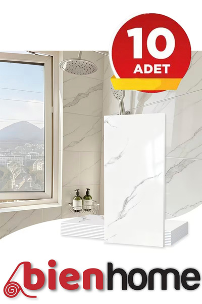 BienHome 10 Adet, 30x60 Cm Beyaz Siyah Mermer Desenli Kendinden Yapışkanlı Sö...