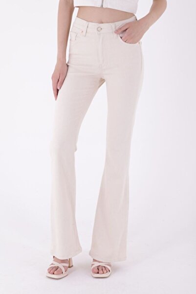 Coşkun GİYİM Γυναικείο Ισπανικό Παντελόνι Τζιν με φαρδιά μπατζάκια NATURAL 86...