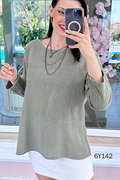 İnce Topuk Φούστα από ύφασμα καφέζ και λινή μπλούζα 6y142