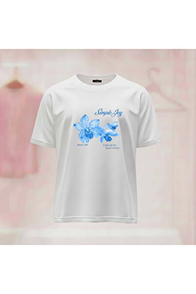 Vordevia Simple Joy Floral Printed Crew Neck Wide Fit Tshirt