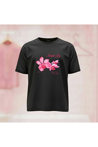 Vordevia Tricou cu imprimeu floral Simple Joy, cu gât rotund și croială largă