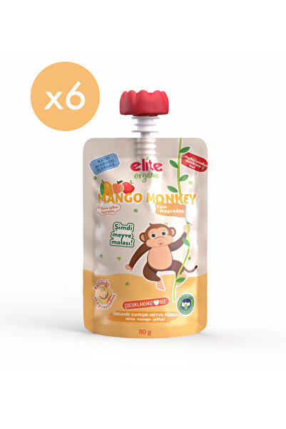 Elite Naturel 6’lı Mango Monkey Organik Karışık Meyve Püresi 110 Gr (6 Adet)