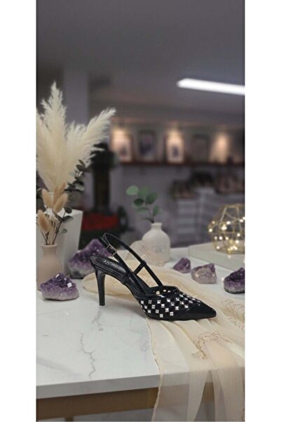VESS MODA Evening Dress Shoes Black with Stones