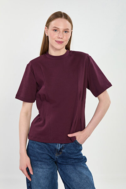 BARRELS AND OIL Γυναικείο T-Shirt με επένδυση και εφαρμοστή γραμμή - Δαμασκηνί