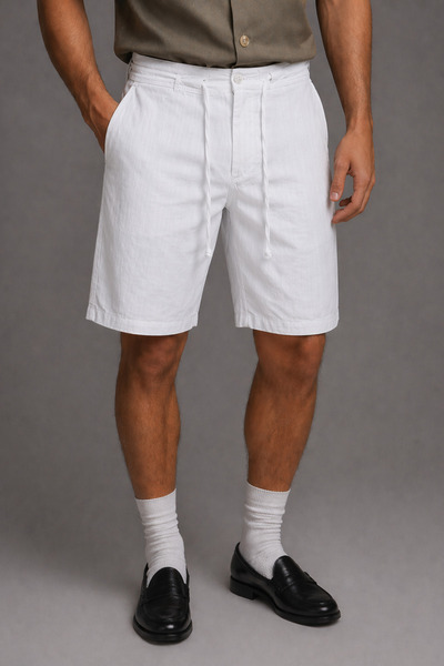 Tarz Cool Ανδρικό σορτς από 100% βαμβακερό λινό – Καλοκαιρινό σορτς με κορδόν...