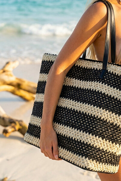 LAGRANZE Μεγάλη ψάθινη τσάντα παραλίας – Μεγάλος εσωτερικός όγκος