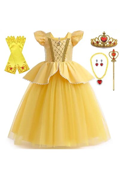 Funny Party Shop Costum carnaval fete Printesa Belle cu funda si accesorii, 7...