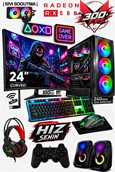 J-TECH Ryze Ryzen 5 5500 | 32GB RAM | 512GB SSD | RX580 8GB | 24" | Sıvı Soğu...