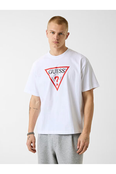 Guess Jeans Guess Erkek Beyaz Üçgen Logo Baskılı T-Shirt GJ SS CN Iconic Tee ...