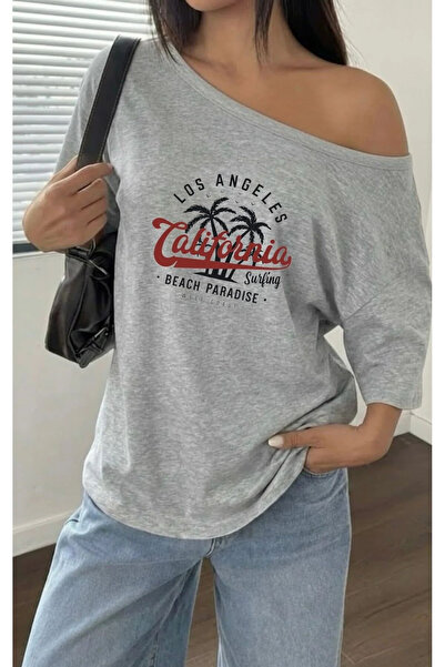 Keywest Γυναικείο μπλουζάκι με λαιμόκοψη καγιάκ, με στάμπα Los Angeles Califo...