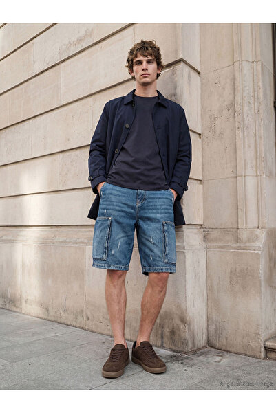 LC Waikiki Navy Blue Standard Fit Men's Jean Shorts