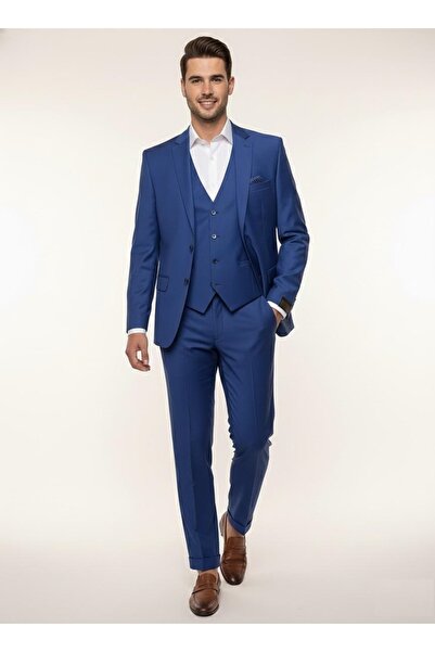 Presto **Erkek Premium Açık Mavi Yelekli Slim Fit Takım Elbise 6 Drop – Özel ...