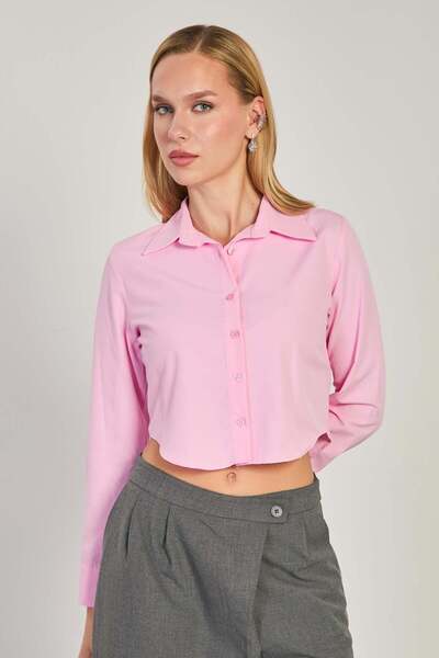 BARRELS AND OIL Γυναικείο μακρυμάνικο crop πουκάμισο - Ροζ